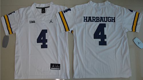 Wolverines #4 Jim Harbaugh White Jordan Brand Stitched Youth NCAA Jersey